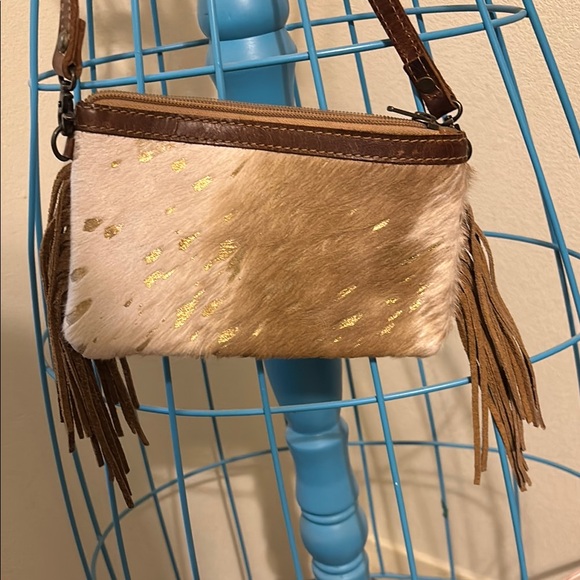 American Darling Brown and Gold cowhide Fringe Women's Bag - Picture 1 of 4